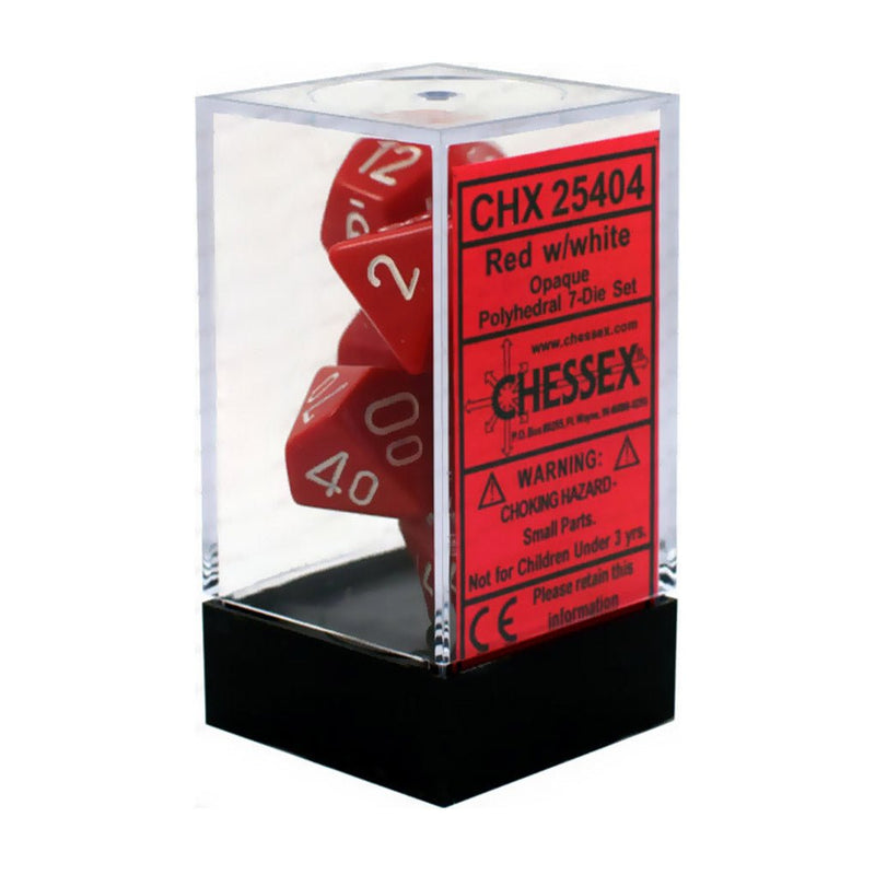 Chessex Opaque Red/White 7 Piece Polyhedral Dice Set (CHX 25404) - Bea DnD Games