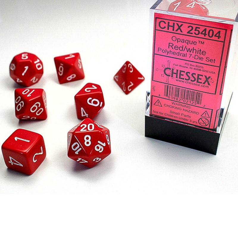 Chessex Opaque Red/White 7 Piece Polyhedral Dice Set (CHX 25404) - Bea DnD Games
