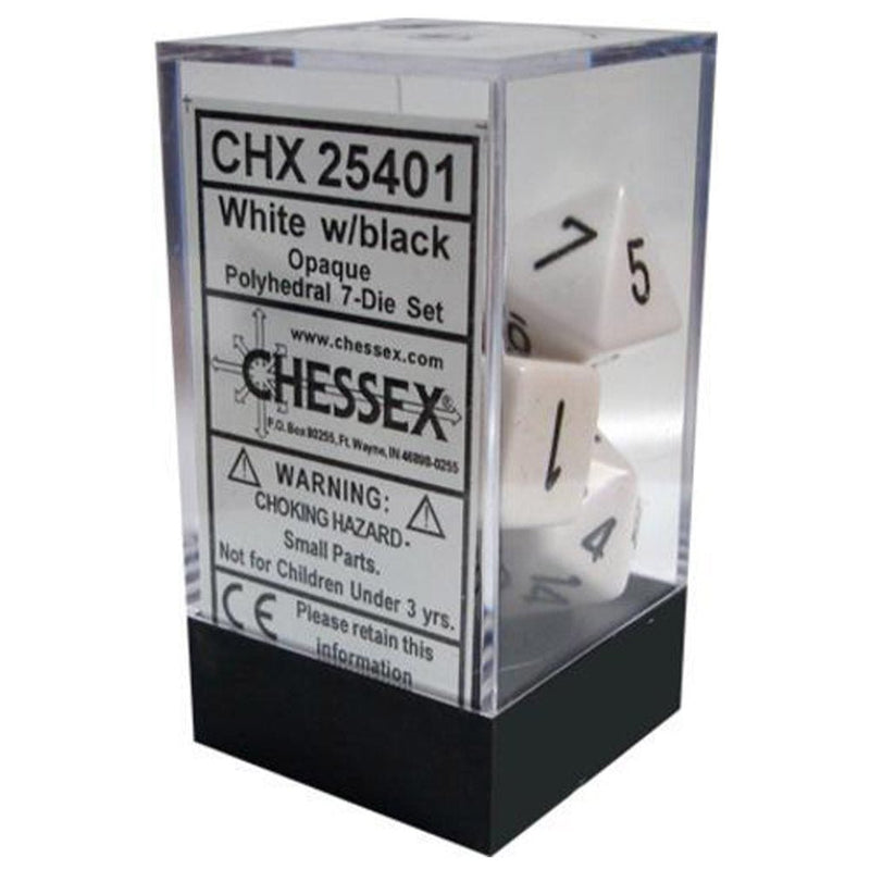 Chessex Opaque White/Black 7 Piece Polyhedral Dice Set (CHX 25401) - Bea DnD Games