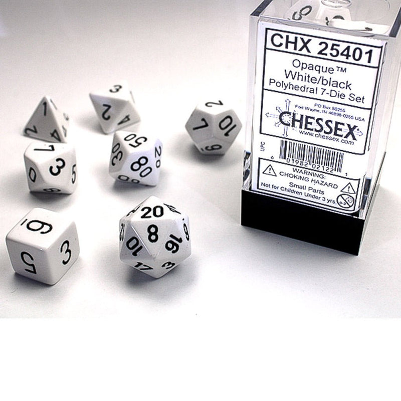 Chessex Opaque White/Black 7 Piece Polyhedral Dice Set (CHX 25401) - Bea DnD Games