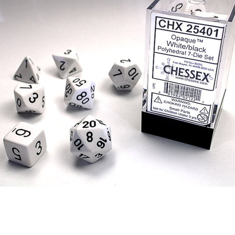 Chessex Opaque White/Black 7 Piece Polyhedral Dice Set (CHX 25401) - Bea DnD Games