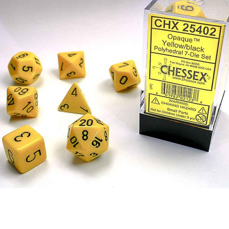 Chessex Opaque Yellow/Black 7 Piece Polyhedral Dice Set (CHX 25402) - Bea DnD Games