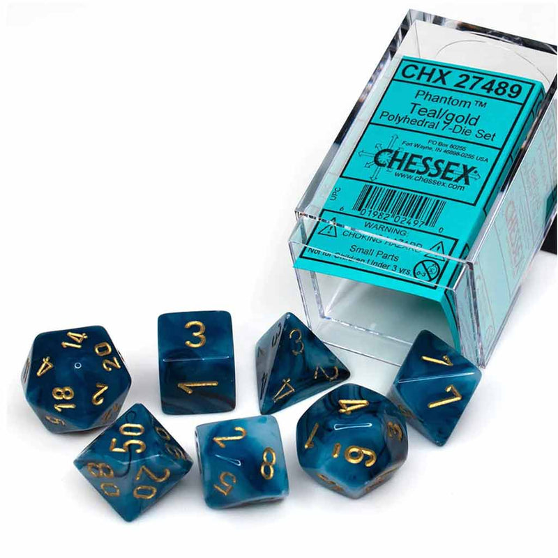 Chessex Phantom Teal with Gold 7 Piece Polyhedral Dice Set (CHX 27489) - Bea DnD Games