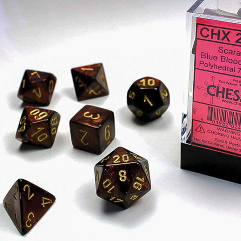 Chessex Scarab Blue Blood with Gold 7 Piece Polyhedral Dice Set (CHX 27419) - Bea DnD Games