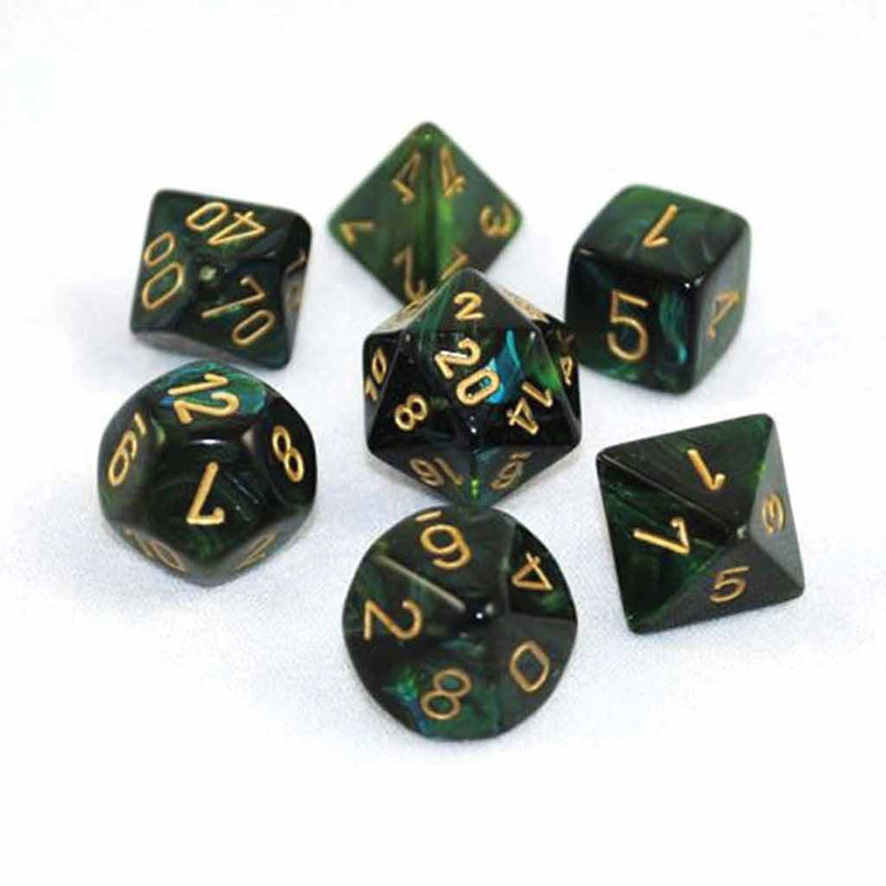 Chessex Scarab Jade with Gold 7 Piece Polyhedral Dice Set (CHX 27415) - Bea DnD Games