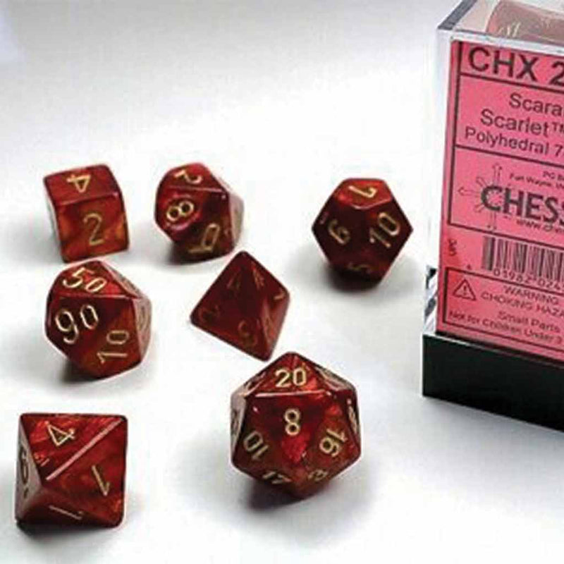 Chessex Scarab Scarlet with Gold 7 Piece Polyhedral Dice Set (CHX 27414) - Bea DnD Games