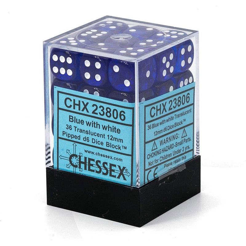 Chessex Translucent Blue/white Set of 36 Mini d6 Dice (CHX 23806) - Bea DnD Games
