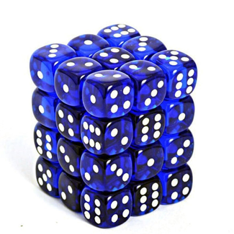 Chessex Translucent Blue/white Set of 36 Mini d6 Dice (CHX 23806) - Bea DnD Games