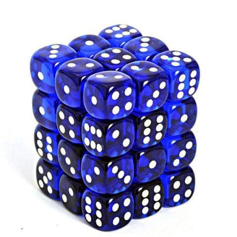 Chessex Translucent Blue/white Set of 36 Mini d6 Dice (CHX 23806) - Bea DnD Games