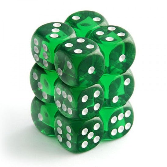 Chessex Translucent Green with White Set of 12 d6 Dice (CHX 23605) - Bea DnD Games