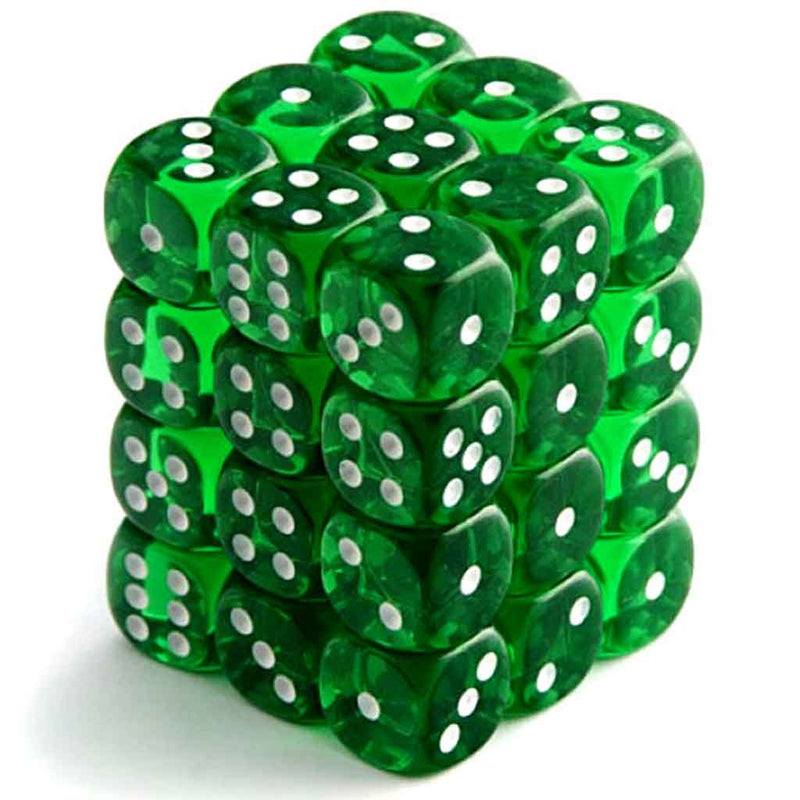 Chessex Translucent Green with White Set of 36 Mini d6 Dice (CHX 23805) - Bea DnD Games