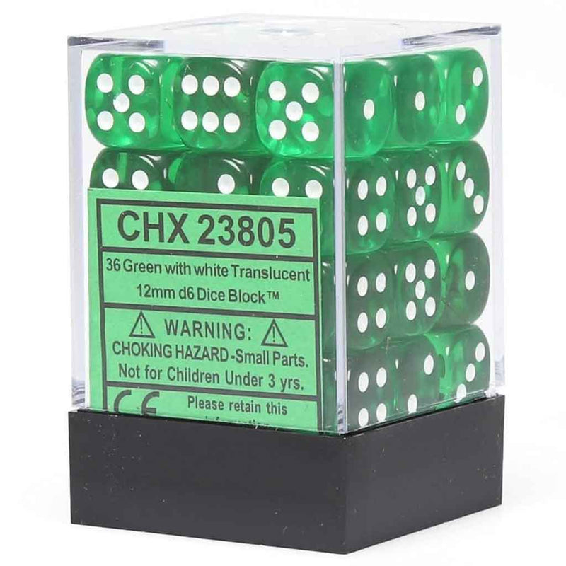Chessex Translucent Green with White Set of 36 Mini d6 Dice (CHX 23805) - Bea DnD Games