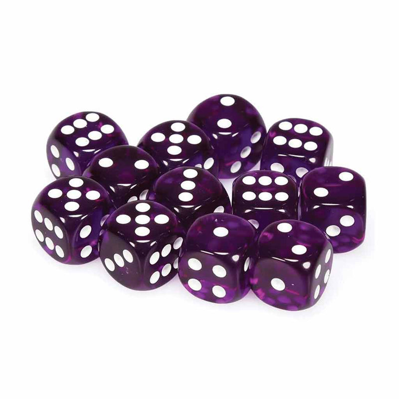 Chessex Translucent Purple with White Set of 12 d6 Dice (CHX 23607) - Bea DnD Games