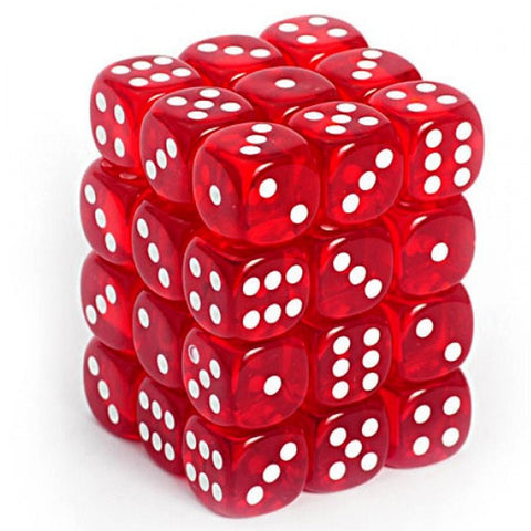Chessex Translucent Red/White Set of 36 Mini d6 Dice (CHX 23804) - Bea DnD Games