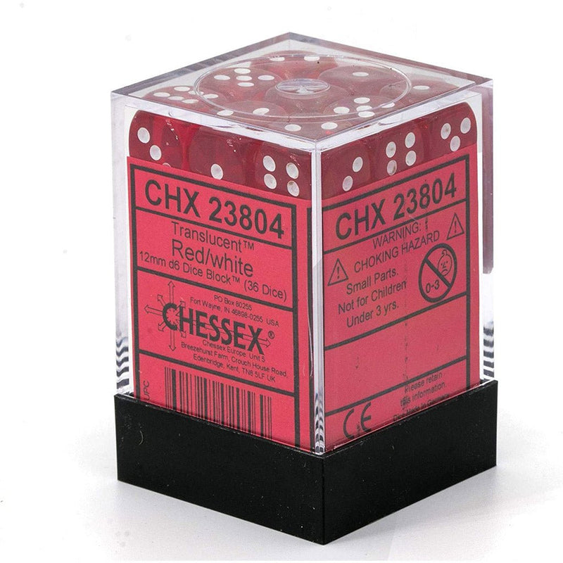 Chessex Translucent Red/White Set of 36 Mini d6 Dice (CHX 23804) - Bea DnD Games