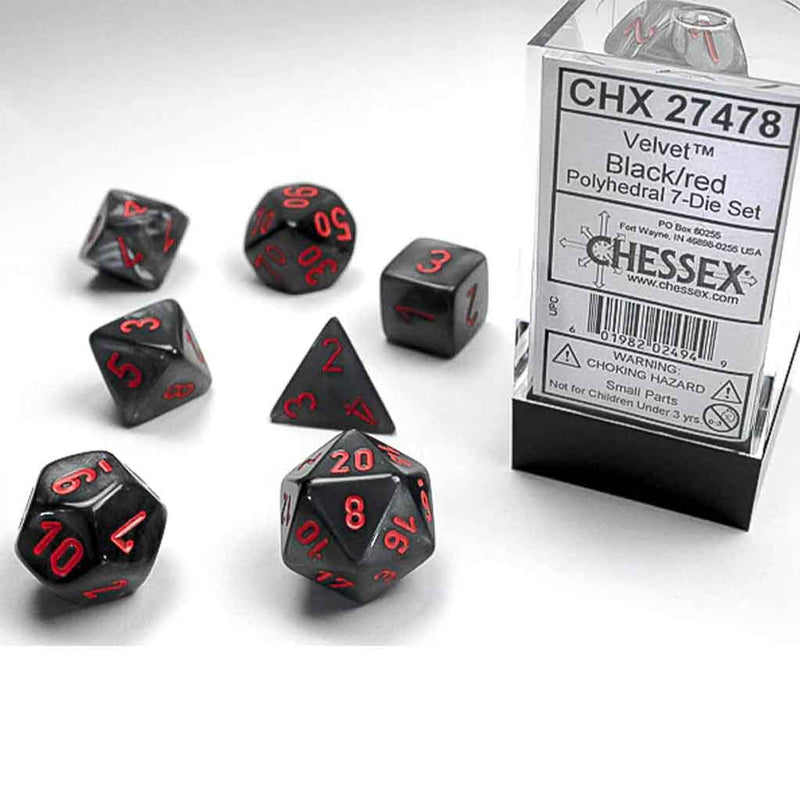 Chessex Velvet Black/Red 7 Piece Polyhedral Dice Set (CHX 27478) - Bea DnD Games
