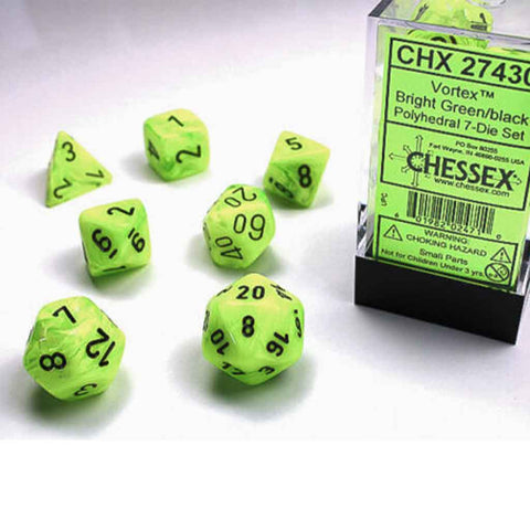 Chessex Vortex Green/Black 7 Piece Polyhedral Dice Set (CHX 27430) - Bea DnD Games