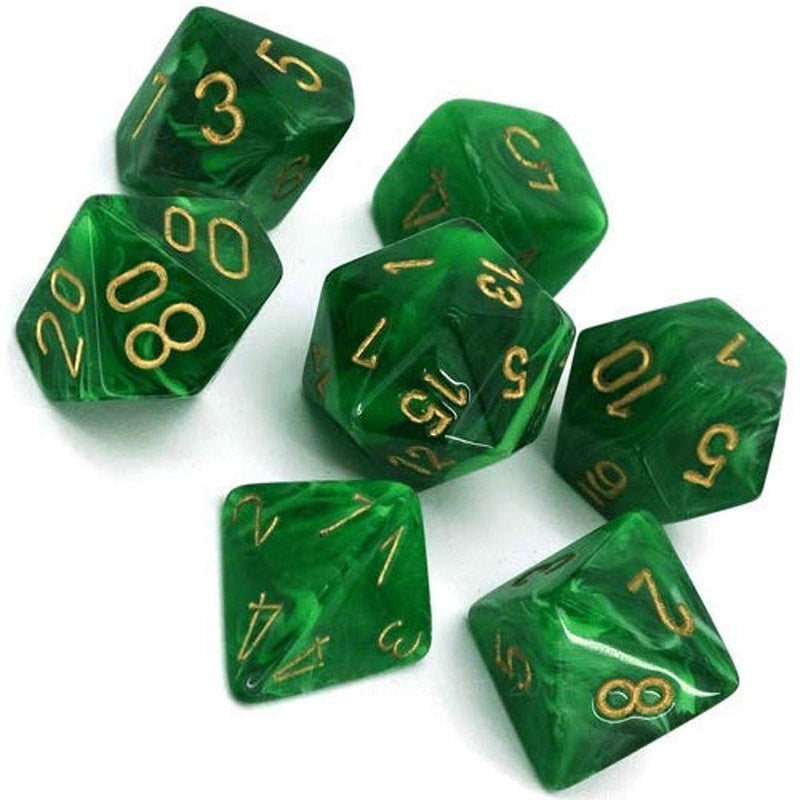 Chessex Vortex Green/Gold 7 Piece Polyhedral Dice Set (CHX 27435) - Bea DnD Games