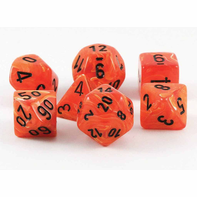 Chessex Vortex Orange and Black 7 Piece Polyhedral Dice Set (CHX 27433) - Bea DnD Games