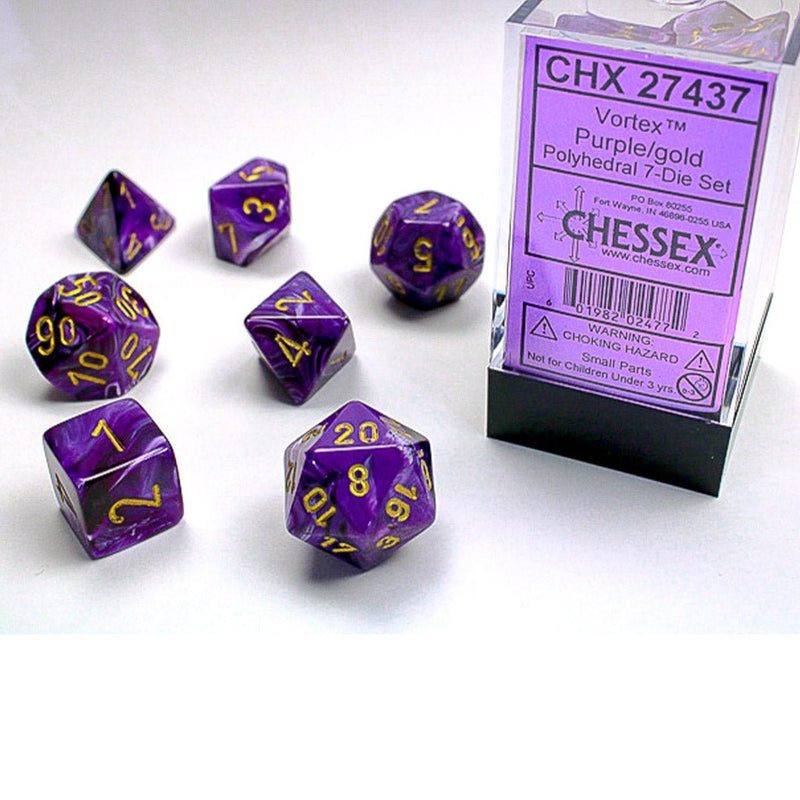 Chessex Vortex Purple/Gold 7 Piece Polyhedral Dice Set (CHX 27437) - Bea DnD Games