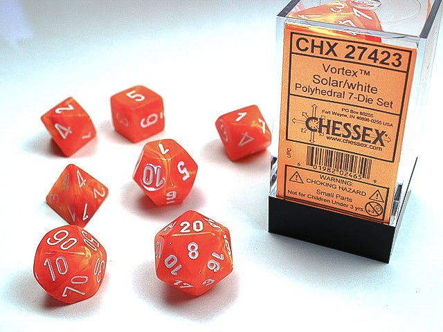 Chessex Vortex Solar/White 7 Piece Polyhedral Dice Set (CHX 27423) - Bea DnD Games