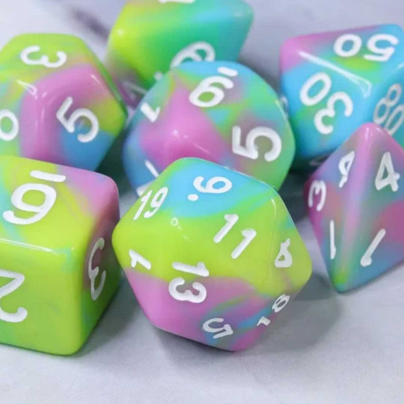 Childhood Dreams - 7 Piece Polyhedral Dice Set + Dice Bag - Bea DnD Games