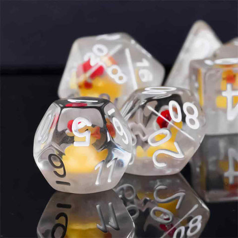 Christmas Rubber Ducky Dice - 7 Piece Polyhedral Dice Set + Dice Bag - Bea DnD Games