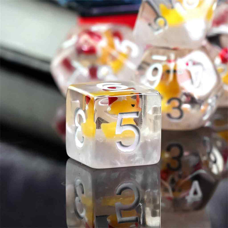 Christmas Rubber Ducky Dice - 7 Piece Polyhedral Dice Set + Dice Bag - Bea DnD Games