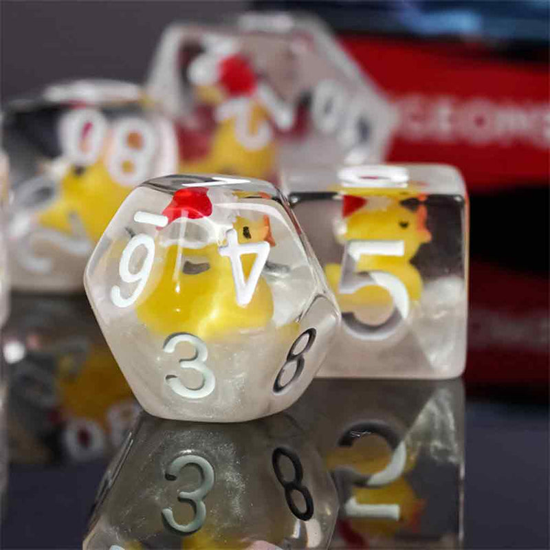 Christmas Rubber Ducky Dice - 7 Piece Polyhedral Dice Set + Dice Bag - Bea DnD Games