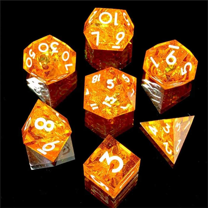Citrine Dreams Handcrafted Sharp Edge Dice Set & Dice Case - Bea DnD Games