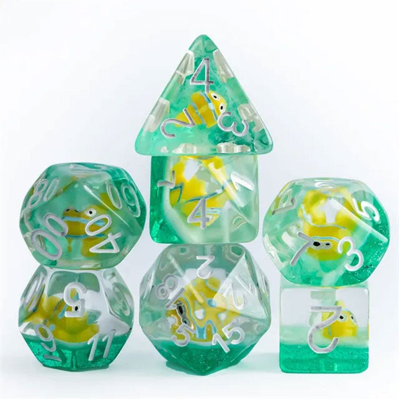 Clarkii Clownfish - 7 Piece Polyhedral Dice Set + Dice Bag - Bea DnD Games