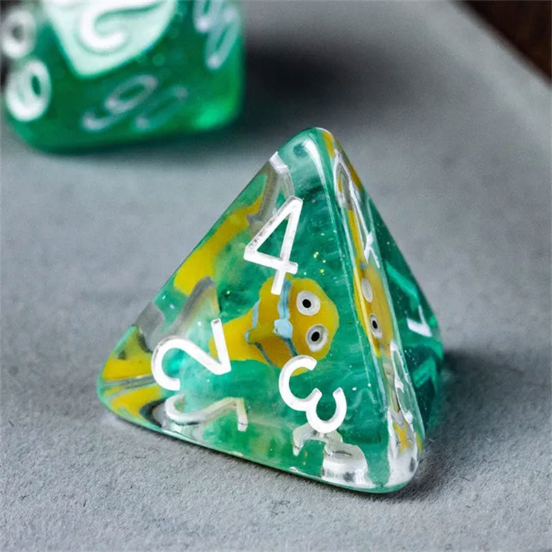 Clarkii Clownfish - 7 Piece Polyhedral Dice Set + Dice Bag - Bea DnD Games