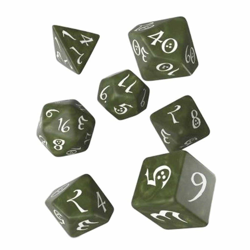 Classic Olive & White 7pc polyhedral dice set by Q Workshop - Bea DnD Games