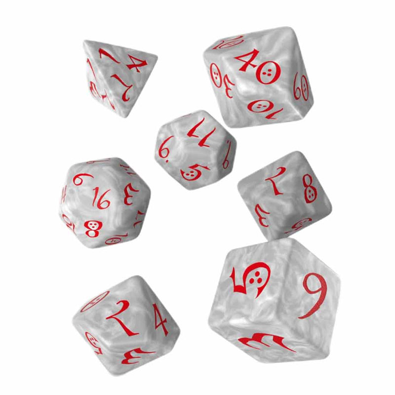 Classic Pearl & Red 7pc Polyhedral Dice Set by Q Workshop - Bea DnD Games