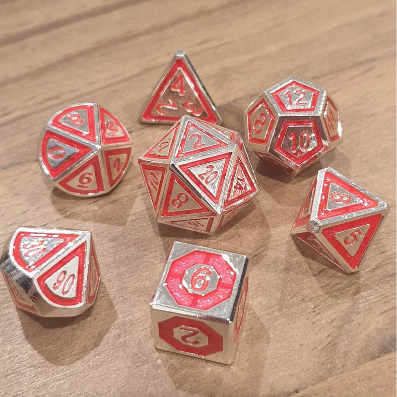 Clockwork Orange 7 Piece Metal Polyhedral Dice Set & Dice Case - Bea DnD Games