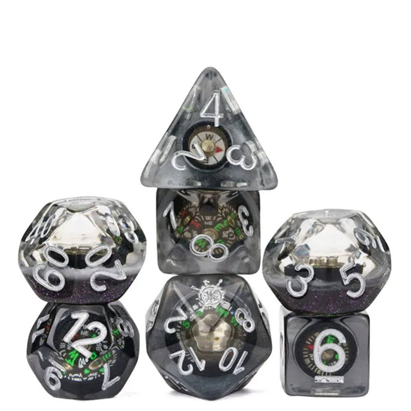 Compass Dice - 7 Piece Polyhedral Dice Set + Dice Bag - Bea DnD Games