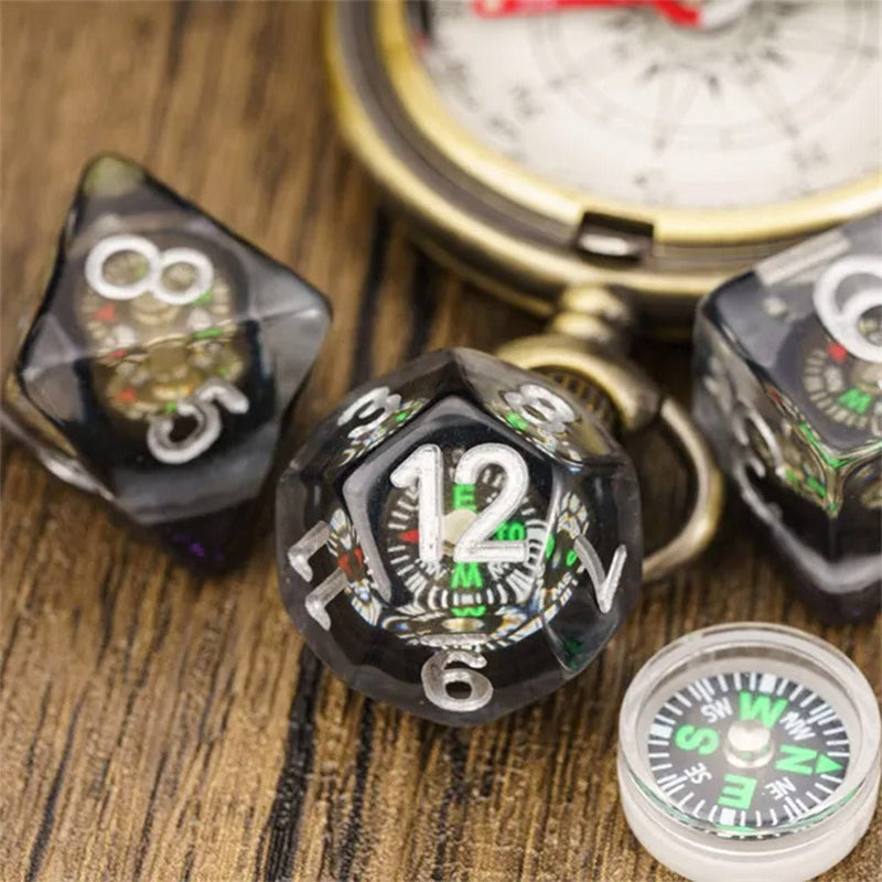 Compass Dice - 7 Piece Polyhedral Dice Set + Dice Bag - Bea DnD Games