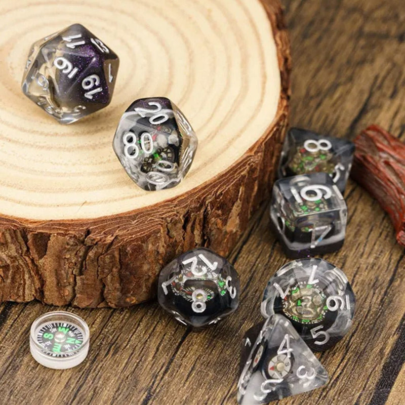 Compass Dice - 7 Piece Polyhedral Dice Set + Dice Bag - Bea DnD Games
