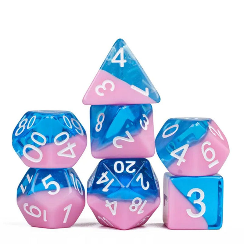 Coral Tides - 7 Piece Polyhedral Dice Set + Dice Bag - Bea DnD Games