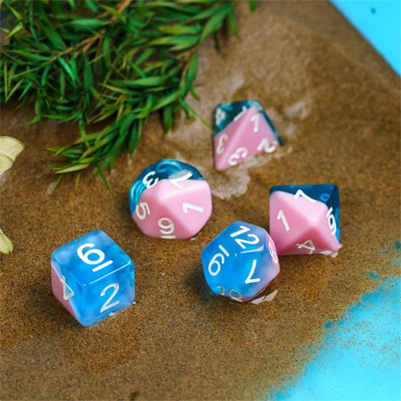 Coral Tides - 7 Piece Polyhedral Dice Set + Dice Bag - Bea DnD Games