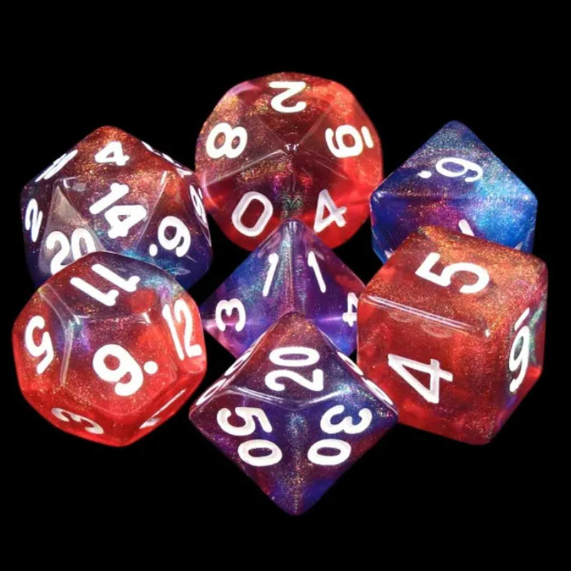 Cosmic Stars - 7 Piece Polyhedral Dice Set + Dice Bag - Bea DnD Games