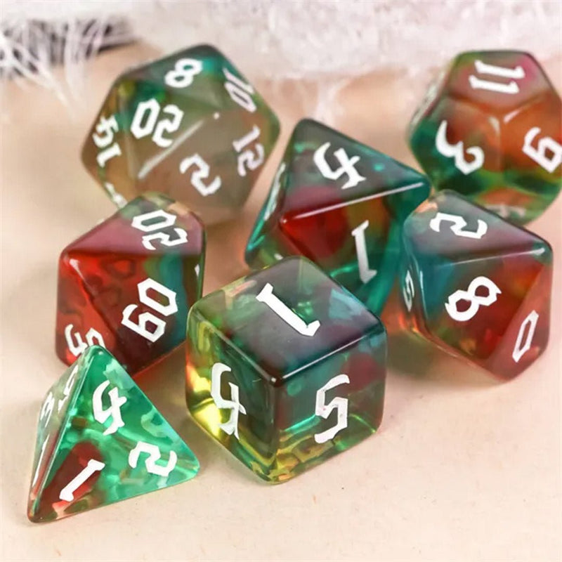 Crimson Tide - 7 Piece Polyhedral Dice Set + Dice Bag - Bea DnD Games