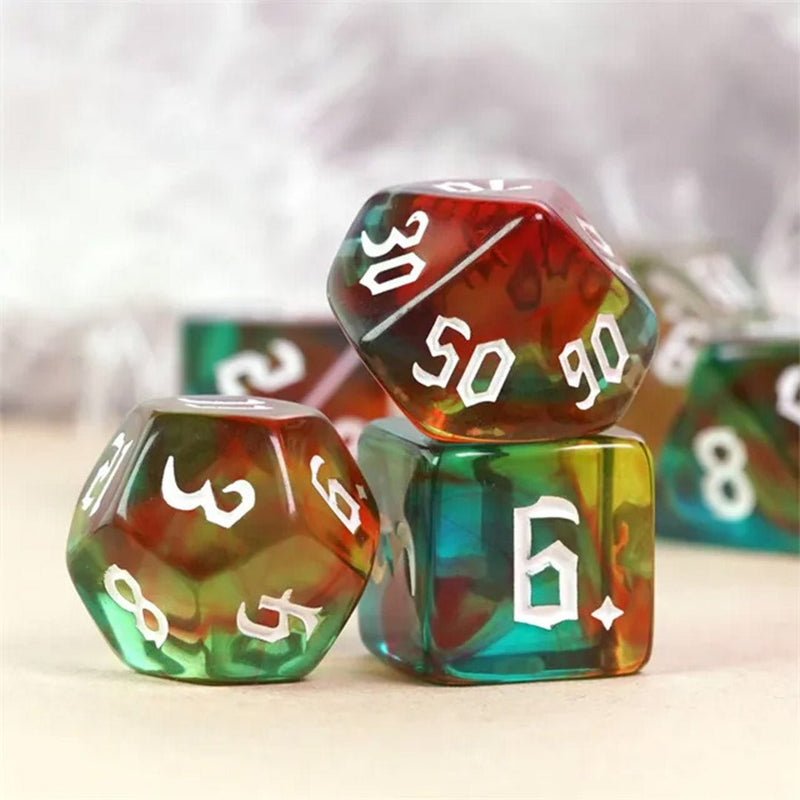 Crimson Tide - 7 Piece Polyhedral Dice Set + Dice Bag - Bea DnD Games