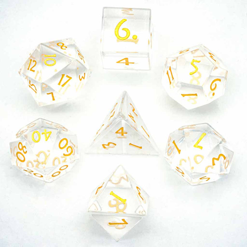Crystal Ball Handcrafted 7 Piece Glass Dice Set & Dice Case - Bea DnD Games