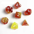 Crystal Fire - 7 Piece Polyhedral Dice Set + Dice Bag - Bea DnD Games