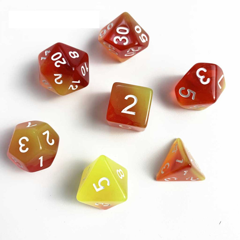 Crystal Fire - 7 Piece Polyhedral Dice Set + Dice Bag - Bea DnD Games
