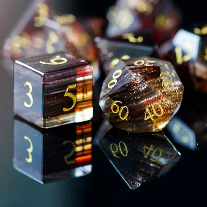 Crystal Forest Handcrafted Glass Dice Set & Dice Case - Bea DnD Games