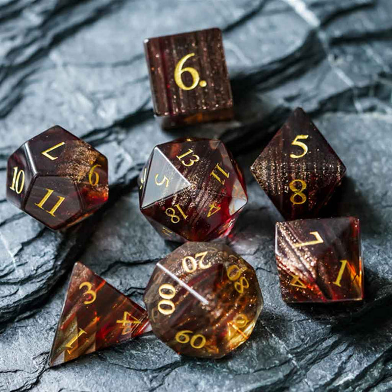 Crystal Forest Handcrafted Glass Dice Set & Dice Case - Bea DnD Games