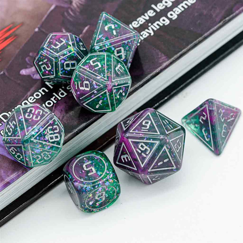 Cyber Samurai - 7 Piece Polyhedral Dice Set + Dice Bag - Bea DnD Games