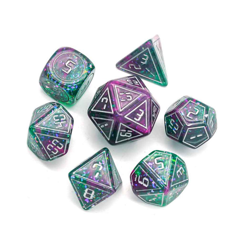 Cyber Samurai - 7 Piece Polyhedral Dice Set + Dice Bag - Bea DnD Games